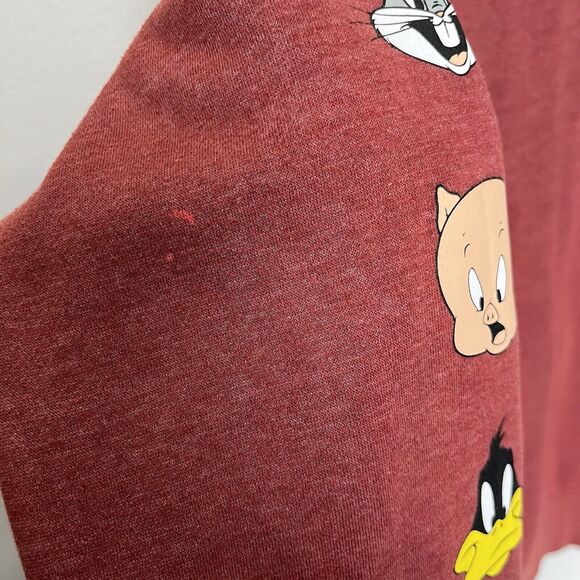 Looney Tunes | Red Bugs Bunny Warner Bros Hood Sweatshirt 90’s Vintage Medium - Picture 8 of 8